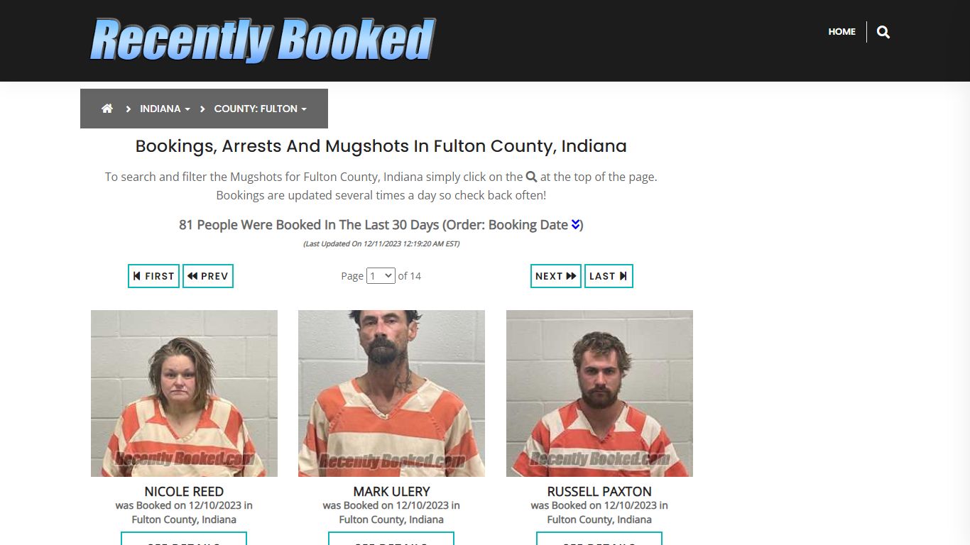 Recent bookings, Arrests, Mugshots in Fulton County, Indiana